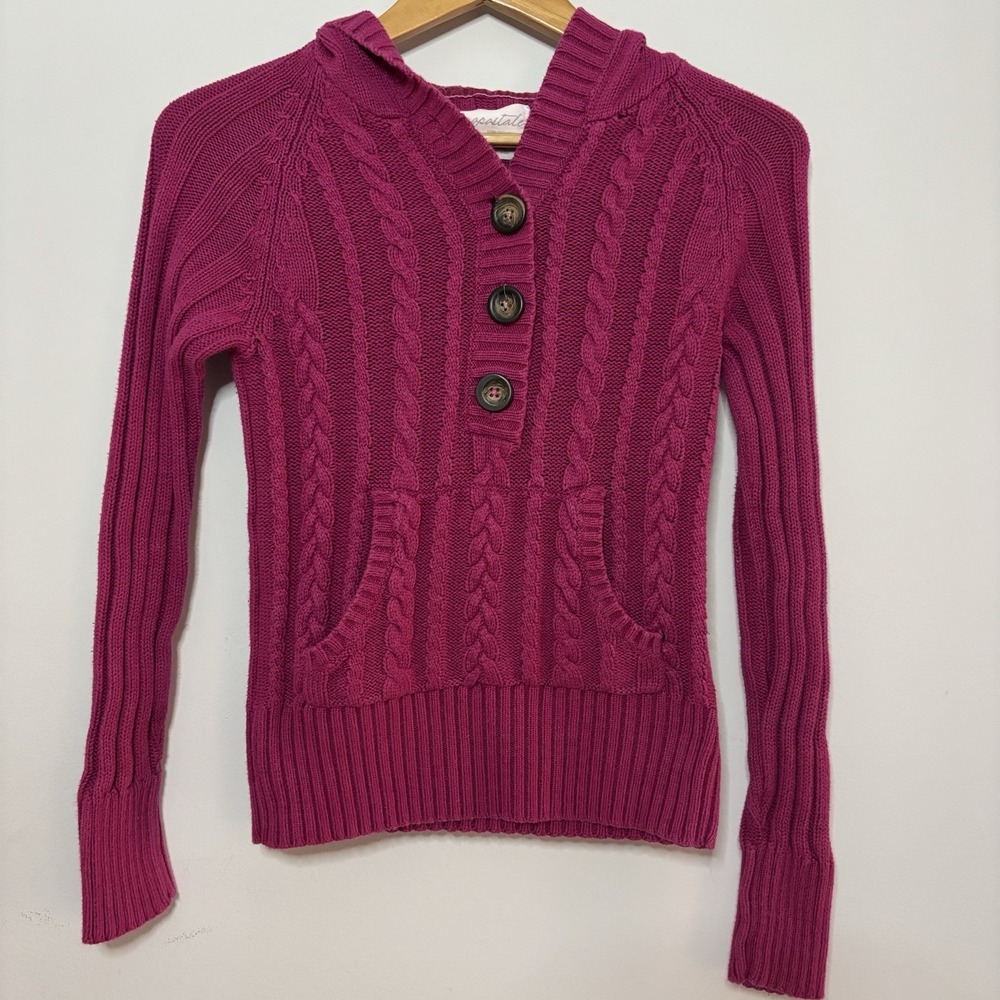 Aeropostale Y2K Vintage Womens‎ Cable Knit Henley Hoodie Sweater Pullover Medium